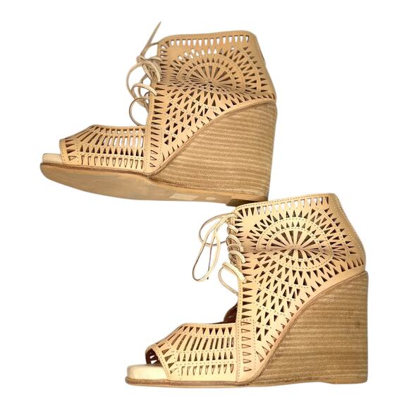 Jeffrey Campbell Rodillo Cutout Hi Wedge Peep Toe Sandals Nude Size 10 - Picture 5 of 10